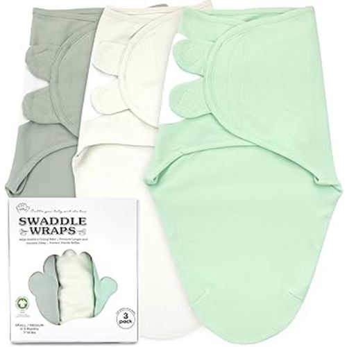 Bublo Baby Organic Baby Swaddle, 3-Pack Newborn Babies Swaddle Sleep Sack, Swaddles 0-3 Months, Infant Sleeping Sack, Easy Adjustable Baby Swaddle Blanket Wrap for Boy Girl (Olive-Pastel Green)