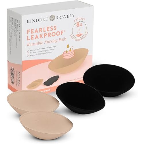 Kindred Bravely Fearless Leakproof Reusable Breast Pads | Ultra Absorbent Washable Nursing Pads (4 Pack, Beige/Black)