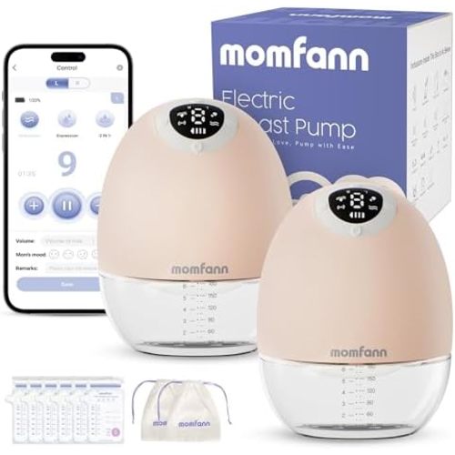 Breast Pump Wearable, Hands-Free APP Control Portable Breastfeeding Pump with Efficient Milk Output, Leak-Proof Design, Discreet, Quieter, 3 Modes 9 Levels Electric Breast Pump, Beige