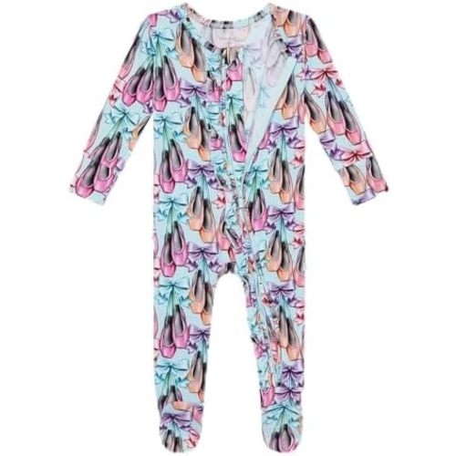 Posh Peanut Footie Pajamas for Baby Girls – Sleepers in Viscose from Bamboo with 2-Way Zipper & Ruffle Trim