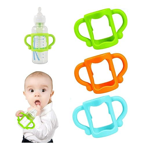 RTMOK Bottle Handles for Dr. Brown's Narrow Baby, Wide-Neck, Removable Easy-Grip Transitional Sippy Cup Handles, 100% Silicone-BPA-Free Material, 4m+ (Blue+Green+Yellow)