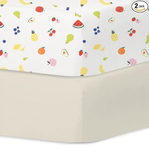 Little Grape Land Crib Sheets 2 Pack for Boys and Girls, Baby Neutral Crib Fitted Sheets for Standard Crib & Toddler Mattress, Super Soft Breathable Fitted Crib Sheet Set