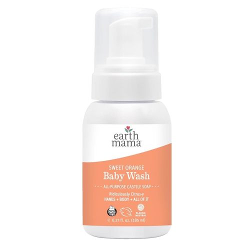 Earth Mama Sweet Orange Baby Liquid Wash Foaming Hand Soap, Organic All Purpose Body Wash for Sensitive Skin, Castile Soap with Coconut Oil, Shea Butter, Calendula, & Aloe, (Packaging May Vary)