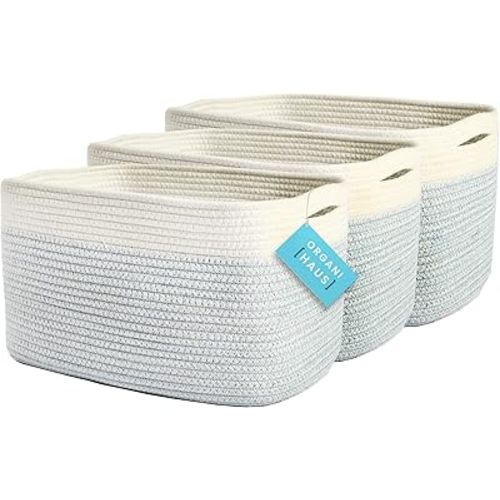 OrganiHaus Set of 3 Blue Woven Baskets for Storage, Cotton Rope Basket for Decor, Shoe Basket Organizers & Storage, Decorative Storage Baskets & Bins, Cute Storage Basket for Toys & Cloths