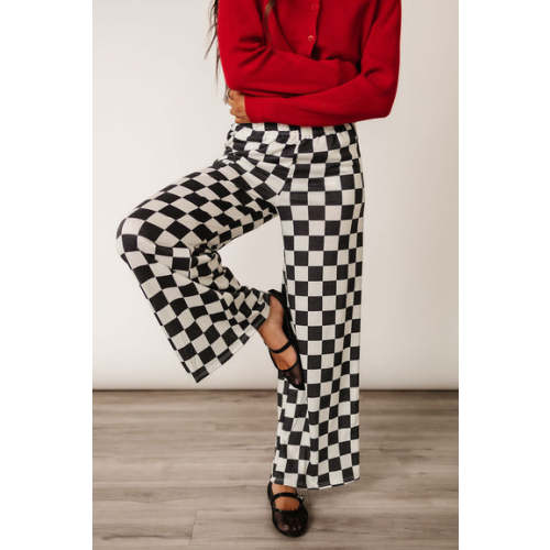 White and Black Checked Comfy Wide Leg Pants | Checkmate Pants – Mindy Mae's Market