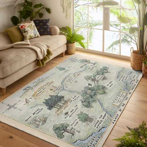 100 Acre Wood Rug|Winnie Map Rug|Nursery Rug|Baby Shower Gift |Washable Rug|Birthday Gift|Kid's Room Rug|Non-slip Carpets|Map Rug