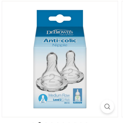 Dr. Brown’s Natural Flow® Narrow Baby Bottle Silicone Nipple, 2-Pack