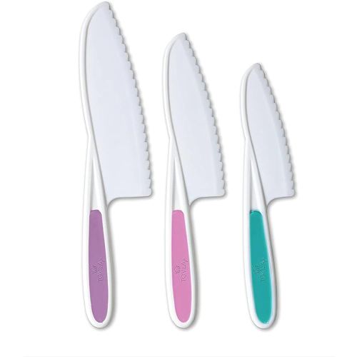 Tovla Jr. Knives for Kids 3-Piece Kitchen Baking Knife Set: Children's Real Cooking Knives in 3 Sizes & Colors/Firm Grip, Serrated Edges, BPA-Free Kids' Toddler Knives (colors vary)