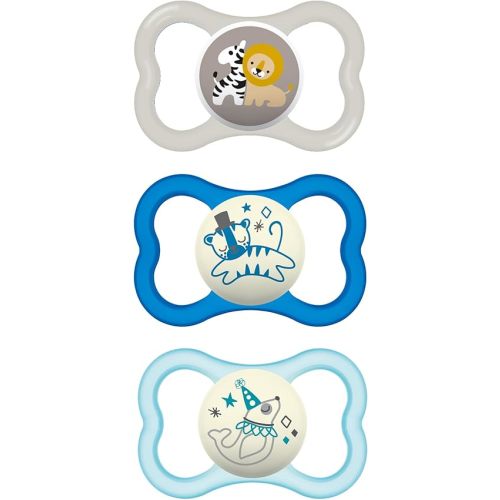 MAM Air Day & Night Baby Pacifier, for Sensitive Skin, Glows in The Dark, 3 Pack, 16+ Months, Boy,3 Count (Pack of 1)