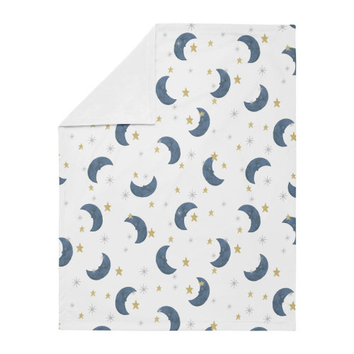 Zoomie Kids Moon And Star Baby Boy Or Girl Blanket Receiving Security Swaddle For Newborn Or Toddler Nursery Car Seat Stroller Soft Minky - Navy Blue And Gold Watercolor Celestial Sky | Wayfair
