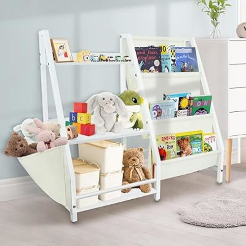 Kids Bookshelf and Toy Organizer, 3 Tier Book Shelf for Kids Rooms with Anti-Tip Straps and Non-Slip Feet, Eco-Safe Kids Bookcase for Playroom, Bedroom, Living Room, Nursery, School 29.5'' H (White)