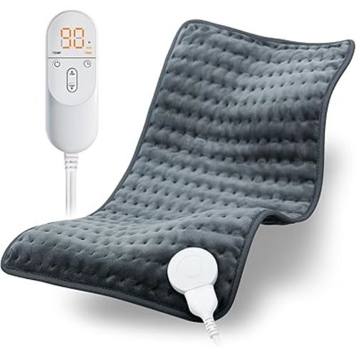 Heating Pad for Back Pain Relief, Electric Heating Pads for Cramps/Abdomen/Waist/Shoulder with 6 Heat Settings and Auto-Off, Moist/Dry Heat pad, Christmas Gifts for Women Men Mom Dad, 12" x 24"(Gray)