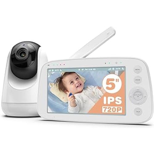 HiPP Baby Monitor, 5" 720P Video Baby Monitor with Pan-Tilt-Zoom Camera, Audio and Visual Monitoring, Infrared Night Vision and Thermal Monitor,2-Way Talk, 900ft Range, 4500mAh Rechargeable Battery