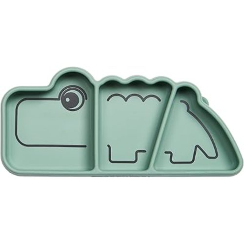 Done by Deer Silicone Stick & Stay Snack Plate Croco Green – Suction Toddler Plate for Easy, Hassle-Free Snacking – BPA-Free and Durable