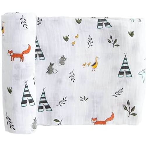 Little Unicorn Premium Cotton Swaddle Baby Blanket | Breathable Fabric | for swaddling, Play, Nursing & More (Forest Friends)
