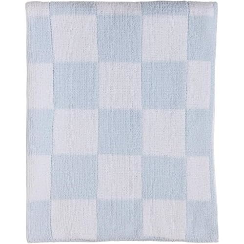 Living Textiles Chenille Knitted Blanket - Blue Check