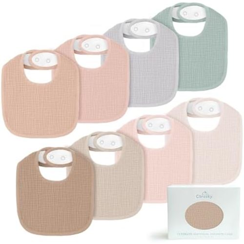 8 Pack Muslin Baby Bibs for Boys Girls, Soft Cotton Baby Bibs for Drooling and Teething