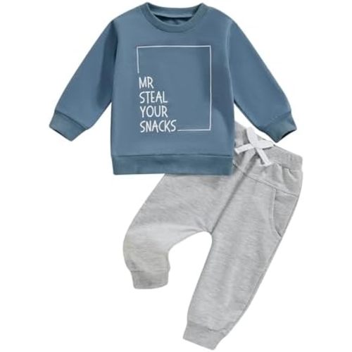 Toddler Baby Boy Clothes Letter Print Long Sleeve Sweatshirt Pullover Tops and Jogger Pants Cute Fall Winter Outfit