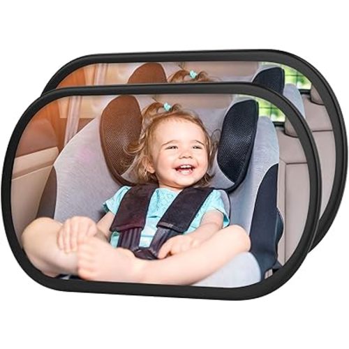 Baby Car Mirror, Safety Car Seat Mirror for Rear Facing Infant, Clear Wide View, 360°Rotation, Easily Observe the Baby Move, Secure, Shatterproof, Crash Tested and Certified (2-Pack)