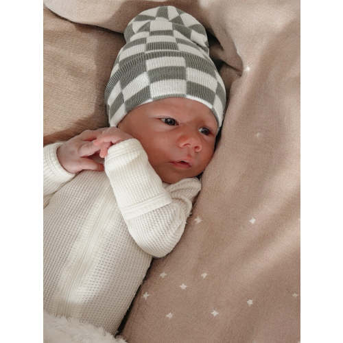 Baby's First Hat, Fern/Warm White Checkerboard