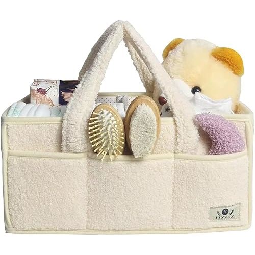 Premium Diaper Caddy Organizer - Portable with 3 Large Compartments and 6 Pockets - Diaper Organizer - Car Diaper Caddy - Storage Basket - Gift Baby Organizer