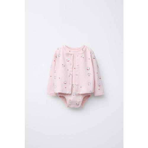 POINTELLE PRINT BODYSUIT AND JACKET PACK - Pink | ZARA United States