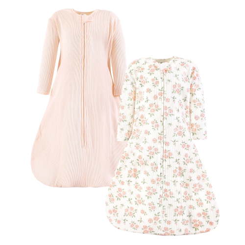 Hudson Baby Girls Thermal Long Sleeve Sleeping Bag 2pk, Soft Pink Sage Rose, 0-6 Months