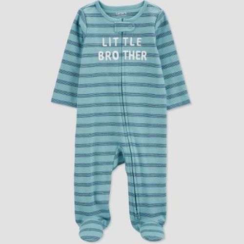 Carter's Just One You®️ Baby Boys' Striped Little Brother Sleep N' Play - Blue 6M: Cotton Footed Pajamas