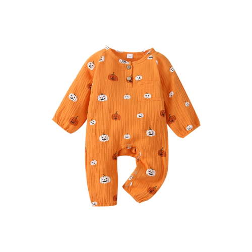 Hirigin Newborn Baby Boy Girl Halloween Outfits Pumpkin Print Long Sleeve Buttons O-Neck Jumpsuit Romper 0 3 6 12 18 Months Fall Clothes