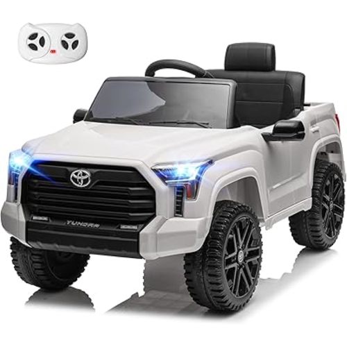 12V 7Ah Kids Electric Ride on Car Battery Powered Electric Truck Trunk with Remote Control Bluetooth Music MP3 Player 4 Wheel Full Suspension Gift for Boys Girls-White