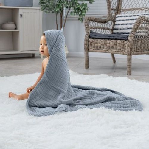 Comfy Cubs Hooded Baby Towels - 6 Layer, 100% Muslin Cotton - Large 32 X 32 Inch - 1-pack Unisex
