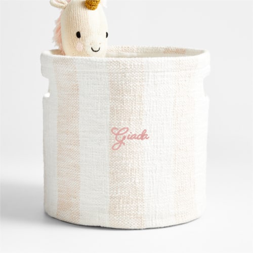 Personalized Cove Elegant Pink Organic Cotton Striped Shelf Storage Bin