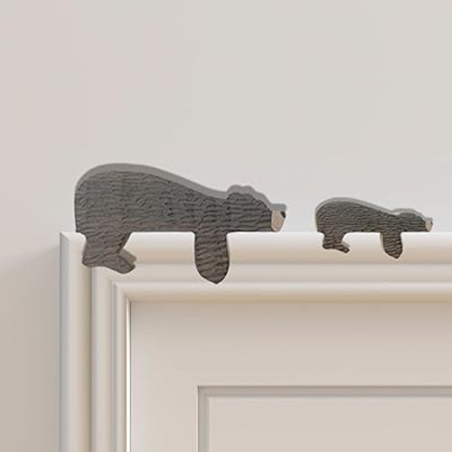 Mama and Baby Fox Door Topper Adorable Fox Shape Statue Door Corner Sculpture for Handcrafted Wood Decor Sign, Creative Wooden Art Figurine Ornament for Garden (Bear (Mama+Baby))