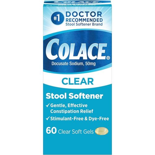 Colace Clear Stool Softener Soft Gel Capsules Constipation Relief 50mg Docusate Sodium Doctor Recommended 60ct