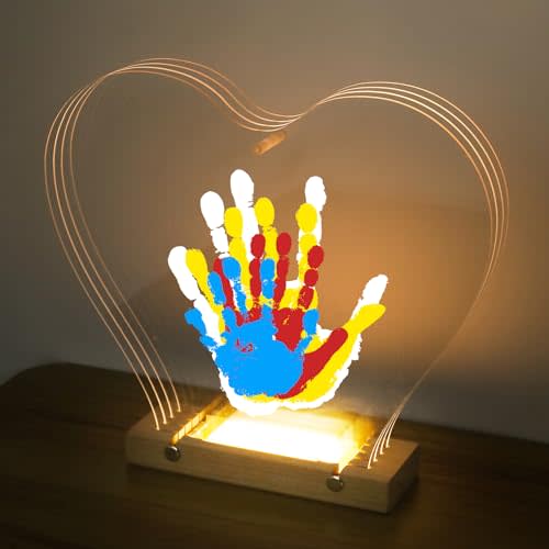 Bixinyo Family Handprint Kit with Light, Baby Handprint and Footprint Kit, DIY Craft Keepsake, Family Gifts for New Parents, Adoption, Baby Shower New Mom Gifts for Boys & Girls (Heart)