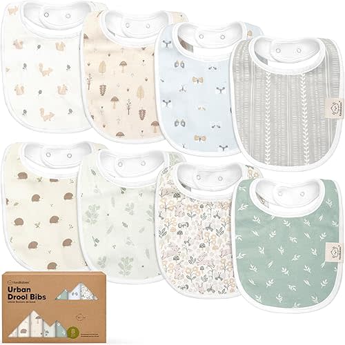 8-Pack Organic Baby Bibs for Boys, Girls - Soft Cotton Drooling and Teething Bibs for Baby Girl & Boy, Extra Absorbent, Easy To Clean & Put On for Toddler, Newborn, Infant 0-24 Months (Prairie)