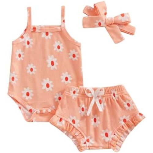 fhutpw Baby Girl Clothes Summer Cute Outfits 3 6 12 18 Months Spaghetti Strap Romper & Floarl Shorts Sets