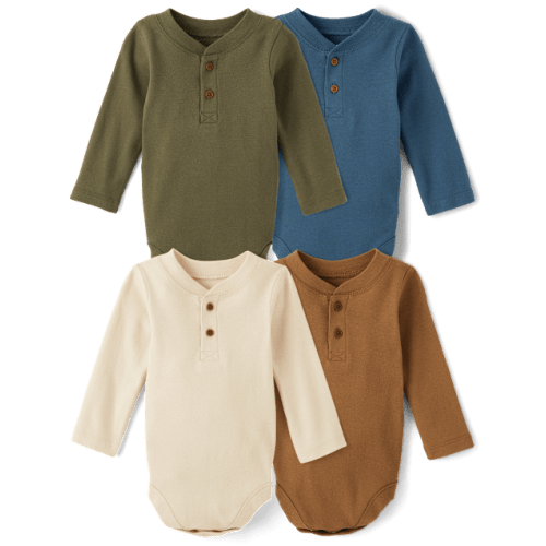 Baby Boys Henley Bodysuit 4-Pack - Brown