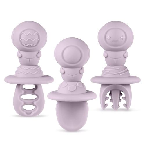 Haakaa Astronaut Beginner Silicone Cutlery Set – Toddler Spoons Self Feeding 6+Months, Baby Led Weaning Supplies, Easy Grip Toddler Utensils, Baby Feeding Essentials