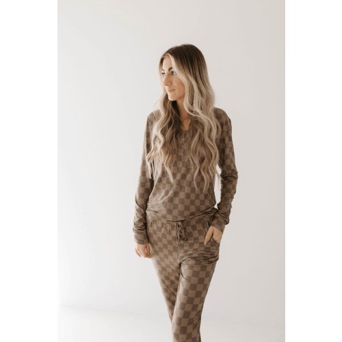 Women's Bamboo Pajamas | Faded Brown Checkerboard