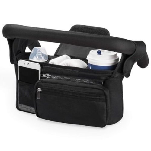 Stroller Organizer with Insulated Cup Holder,Fits Baby & Toddler Strollers,Non-Slip Strap Caddy for Phones and Essentials,Black