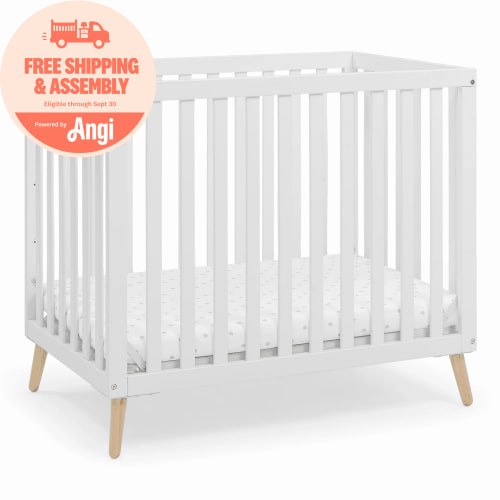 Delta Children Essex Convertible Mini Baby Crib with 2.75-Inch Mattress, Bianca White/Natural