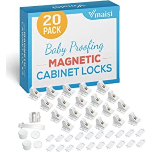20 Pack Magnetic Cabinet Locks Baby Proofing - Vmaisi Children Proof Cupboard Drawers Latches - Adhesive Easy Installation