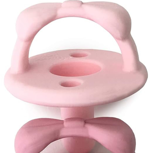 Itzy Ritzy Silicone Pacifiers for Newborn - Soother Pacifiers Feature Collapsible Handle & Two Air Holes for Added Safety; for Ages 0-6 Months, Set of 2 in Light Pink & Dark Pink
