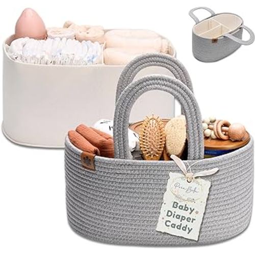 PeraBella Diaper Caddy Organizer, 2-in-1 Design, Maximum Versatility, Neutral Color, Cool Gray, Diaper Changing Product