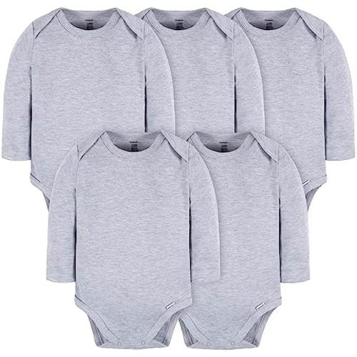 Gerber Baby Long Sleeve Solid Onesies Multi-Pack Interlock 180 Gsm