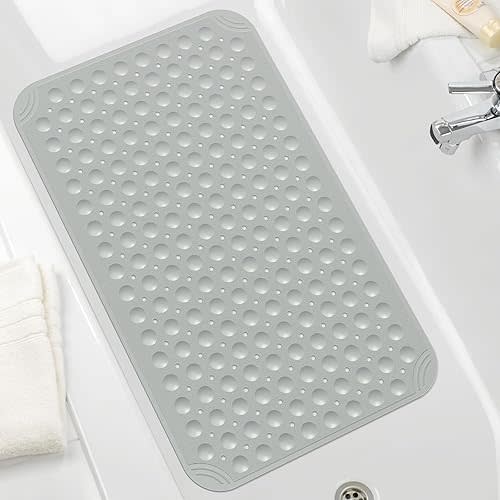 OTHWAY Non Slip Bathtub Mat 31"x 19", TPE Bath Mat for Tub Non Slip, Bath Tub Mat with Drain Holes and Suction Cups, Bathtub Mat Non Slip for Kids, Anti-Slip Mats for Baby Elderly Bathroom(D-Grey)