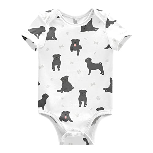 vvfelixl Baby Girls' Bodysuits Black Pug White Short Sleeve Cotton Baby Clothes For Girls 0-24 Months