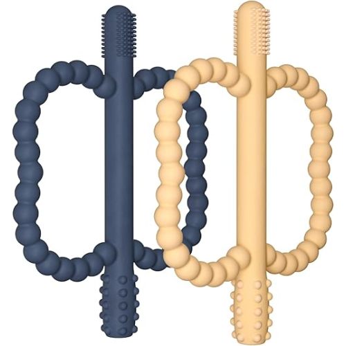WALULAN 2 Pack Baby Silicone Teething Toys, Teething Sticks for Babies,Silicone teether Tubes for Baby Girl,BPA Free, Soothe Gums for 0-6 3-12 18-36 Months, Newborn Infants Toddler Sensory Chew Toys