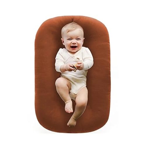 100% Cotton Baby Lounger,Baby Play Mat,Tummy Time Mat with Cover for 0-24 Months Newborn Baby,Washable Play Gym Mats for Home & Travel,Coffee